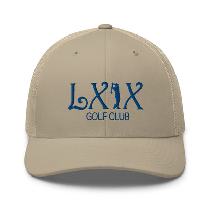 Curve Logo Trucker Cap - Blue Logo by LXIX GOLF CLUB — view 50