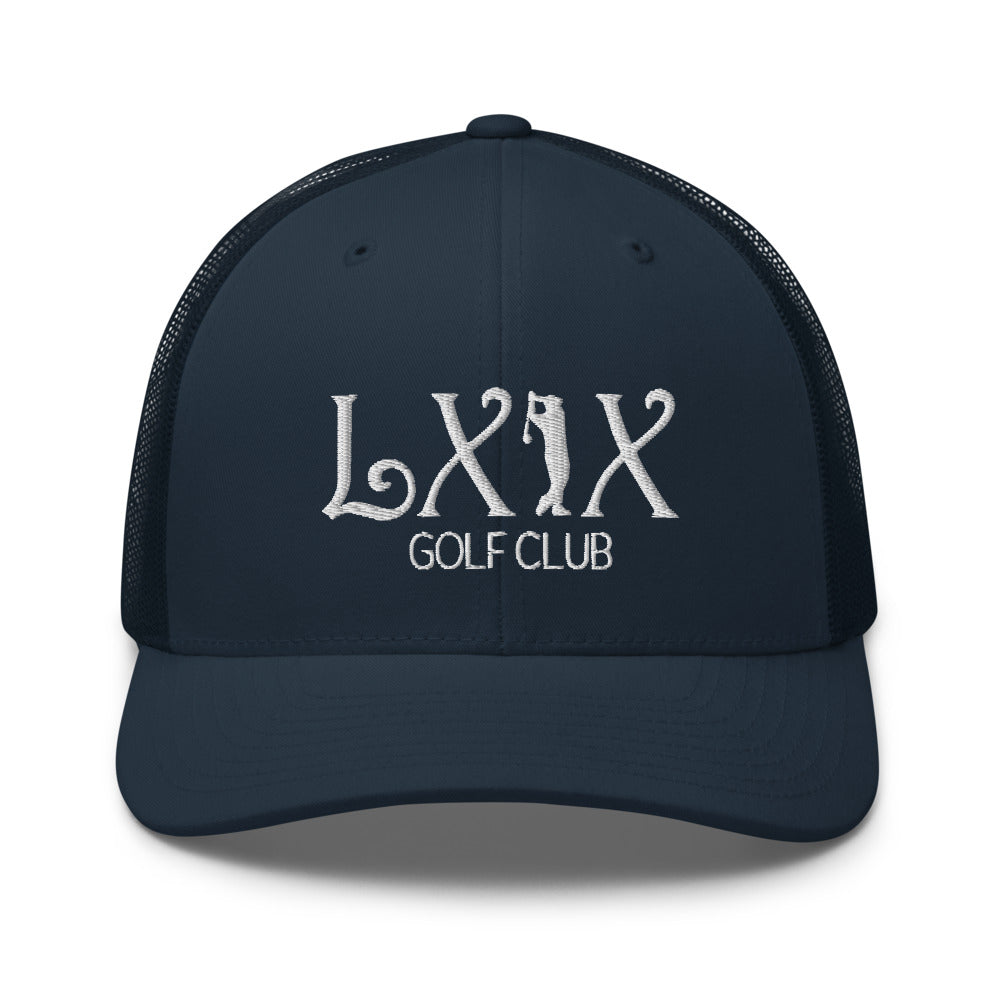 Curve Logo Trucker Cap - White Logo by LXIX GOLF CLUB