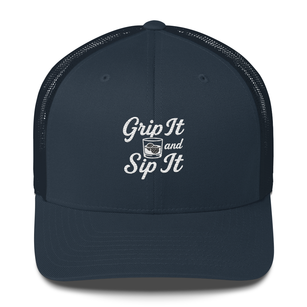 Grip It and Sip It Golf Trucker Hat by LXIX GOLF CLUB