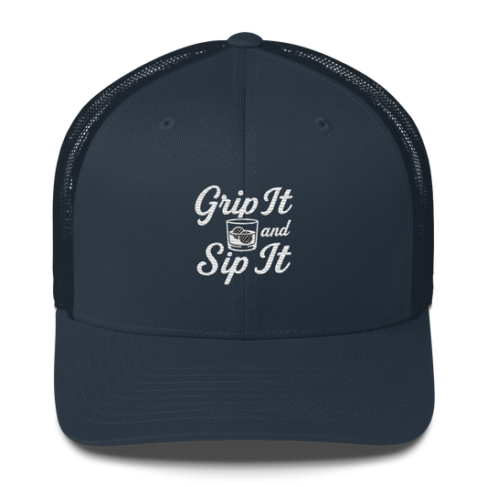 Grip It and Sip It Golf Trucker Hat by LXIX GOLF CLUB