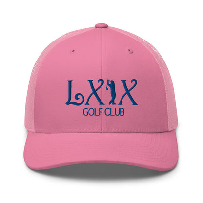 Curve Logo Trucker Cap - Blue Logo by LXIX GOLF CLUB — view 44