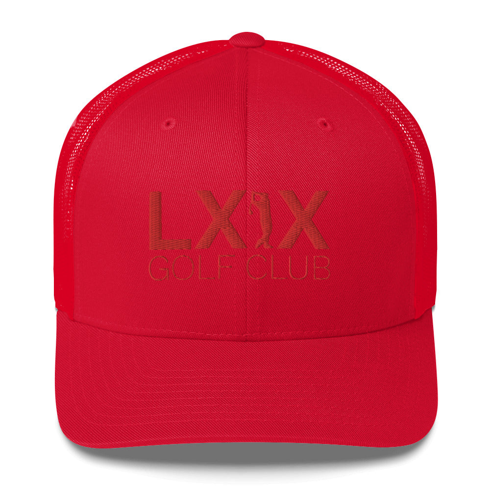 Swinger Logo Trucker Cap - Red Logo by LXIX GOLF CLUB — view 5