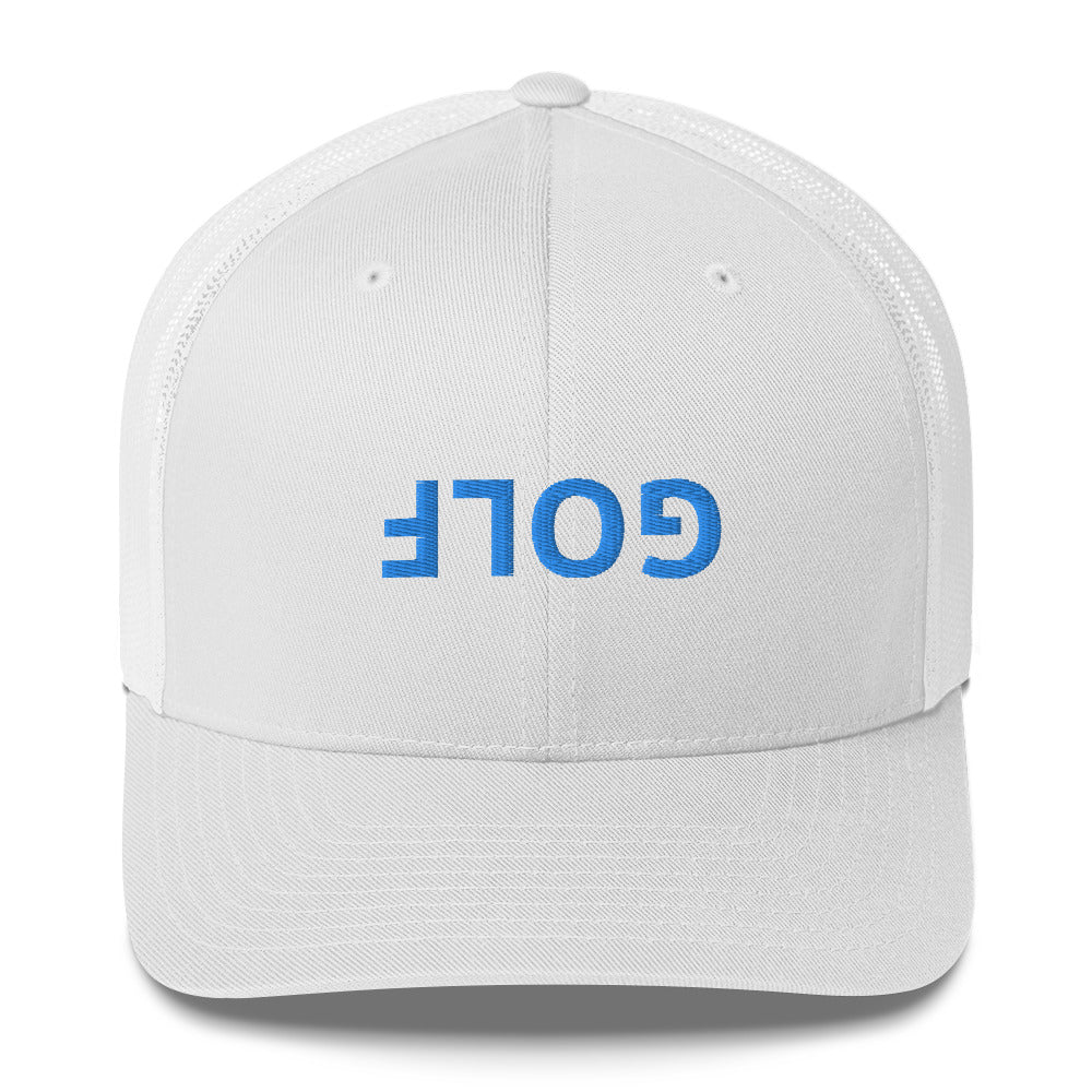 Upside Down Golf Trucker Cap - Light Blue Logo by LXIX GOLF CLUB