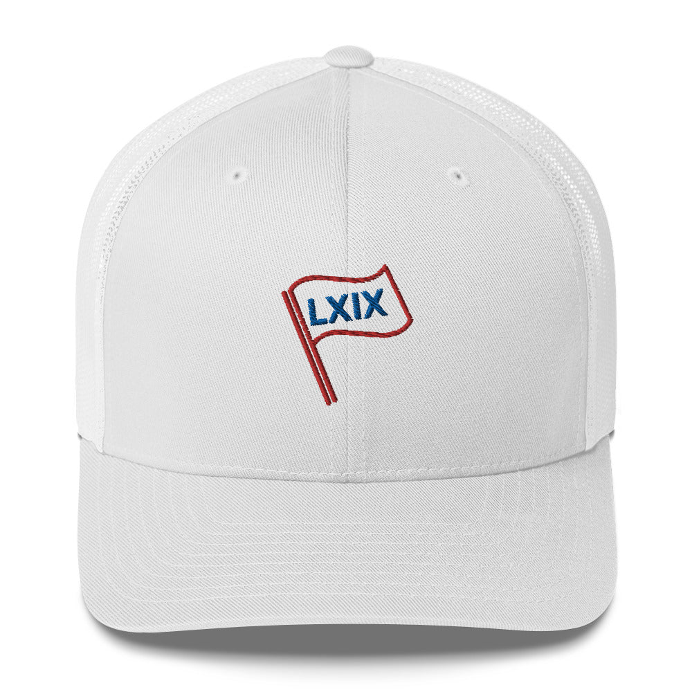 Red White and Blue Trucker Cap by LXIX GOLF CLUB