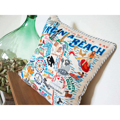 Virginia Beach Hand-Embroidered Pillow by CatStudio